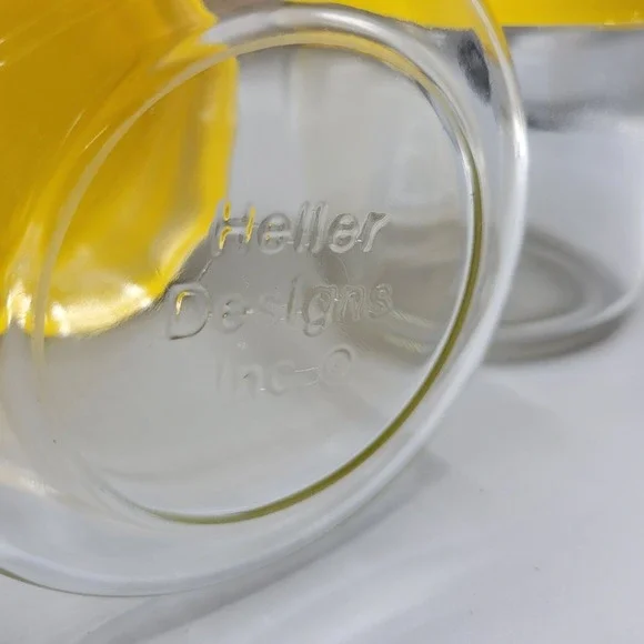 Vtg Retro MCM Heller Design Massimo Vignelli Glass Canisters Set Of 2 Yellow Lid - Picture 4 of 7